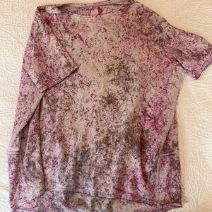 Lululemon Women's Abstract Pink and Gray Pima Top